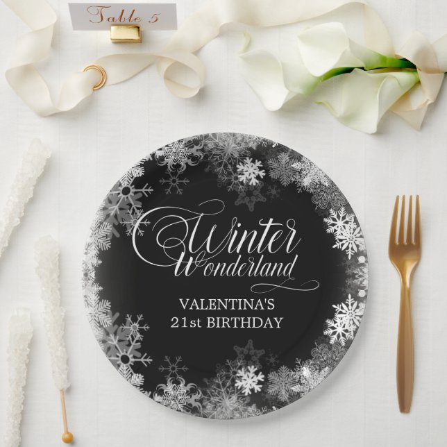 21. Geburtstag Winterwonderland Snowflake Gefallen Pappteller (Hochzeit)