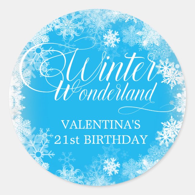 21. Geburtstag Winterwonderland Snowflake Gefallen Runder Aufkleber (Vorderseite)