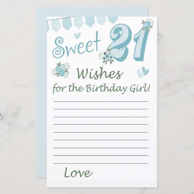 21. Geburtstag Wünsche für das Geburtstagsmädchen (Vorne/Hinten)