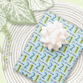 21. Geburtstag Zahlen Grün Blau Geschenkpapier Set