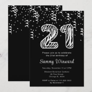 21. Geburtstag Zebra Print Balloons mit Confetti Einladung