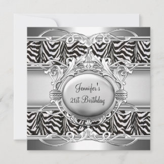 21. Geburtstag Zebra Schwarz-weiße Silver Plaque Einladung