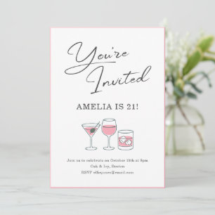 21. Geburtstags-Cocktail Mädchen Nachtparty Rosa Einladung