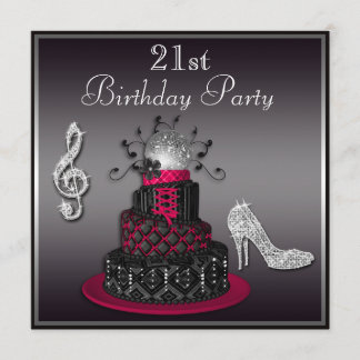 21. Geburtstags-Disco Diva Cake und Heels Hot Pink Einladung