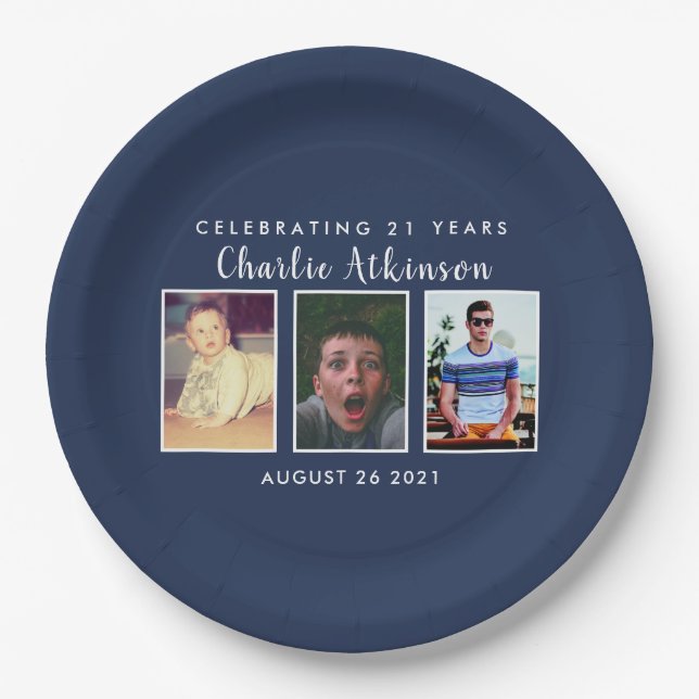 21. Geburtstags-Foto Pappteller (Vorderseite)