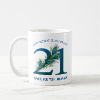 21. Geburtstags- oder Jubiläums-Pfauenfeder Kaffeetasse