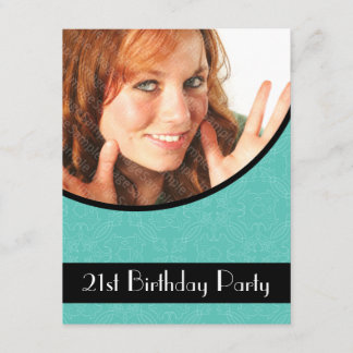 21. Geburtstags-Party Einladungs-Damast aquamarin Einladung