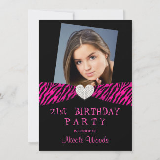 21. Geburtstags-Party-Foto-Einladungen - rosa Einladung