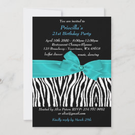 21. Geburtstags-Party, Zebra, schwarzes Türkisweiß Einladung