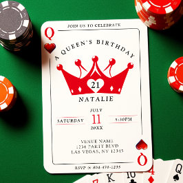 21. Geburtstags Queen of Hearts Casino Poker Card Einladung