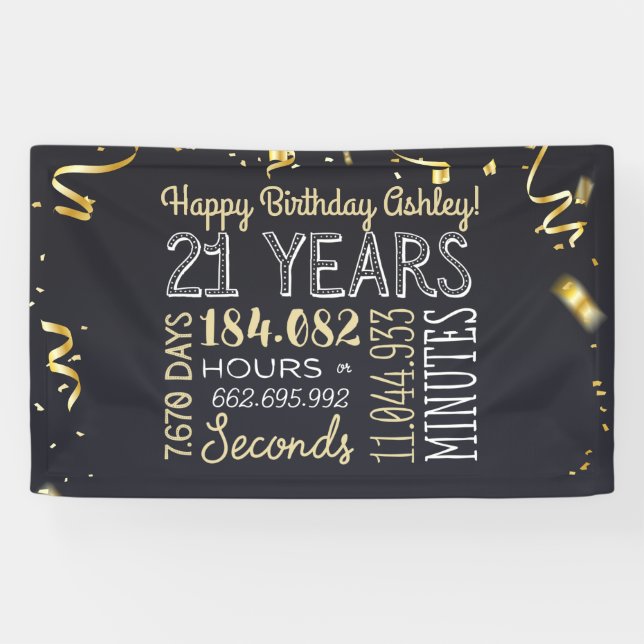 21. Geburtstagsbanner - 21 Jahre in Stunden & Seku Banner (Horizontal)