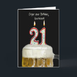 21. Geburtstagsbier für Grandson Karte<br><div class="desc">Geburtstagskerzen im Bier für Grandsons 21. Geburtstag.</div>