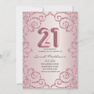 21. Geburtstagsblush Pink Glitzer Princess Einladung
