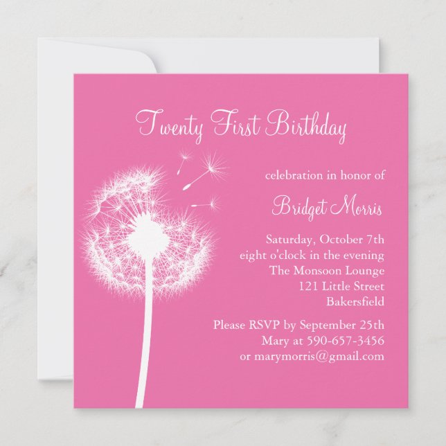 21. Geburtstagseinladung (Fuchsia) Einladung (Vorderseite)