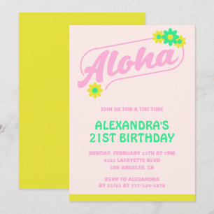 21. Geburtstagseinladungen Tropical Aloha Pink Einladung