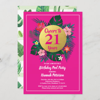 21 Geburtstagsfeier Einladung tropisch rosa