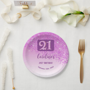 21. Geburtstagsfeier Funkelnder Rosa Glitter Pappteller