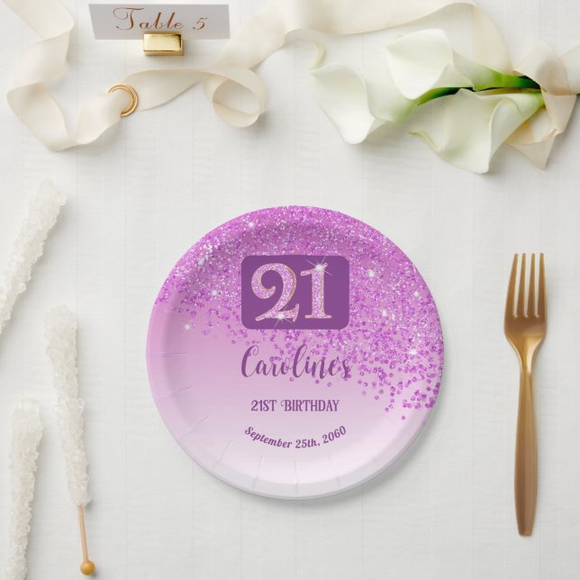 21. Geburtstagsfeier Funkelnder Rosa Glitter Pappteller (Hochzeit)