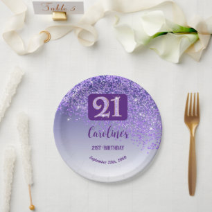 21. Geburtstagsfeier Glanzlila Glitter Pappteller
