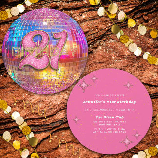 21. Geburtstagsfeier Gold Pink Glitter Disco Kugel Einladung