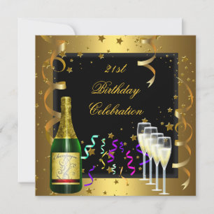21. Geburtstagsfeier Gold Schwarz Champagner Einladung