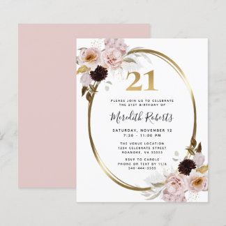 21. Geburtstagsfeier Rose Floral Gold Party Einlad