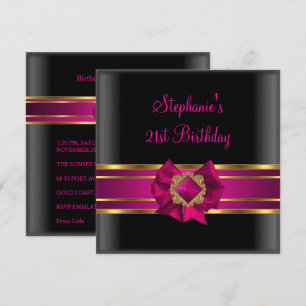21. Geburtstagsfeier Schwarz Pink Seide Gold Schmu Einladung