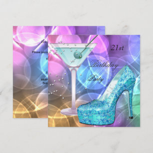 21. Geburtstagsfeier Weiße Pink Teal Martini Schuh Einladung
