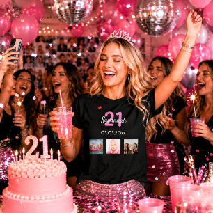 21. Geburtstagsfrau Foto Rosa Monogramm T-Shirt