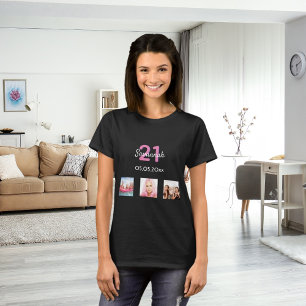 21. Geburtstagsfrau Foto Rosa Monogramm T-Shirt