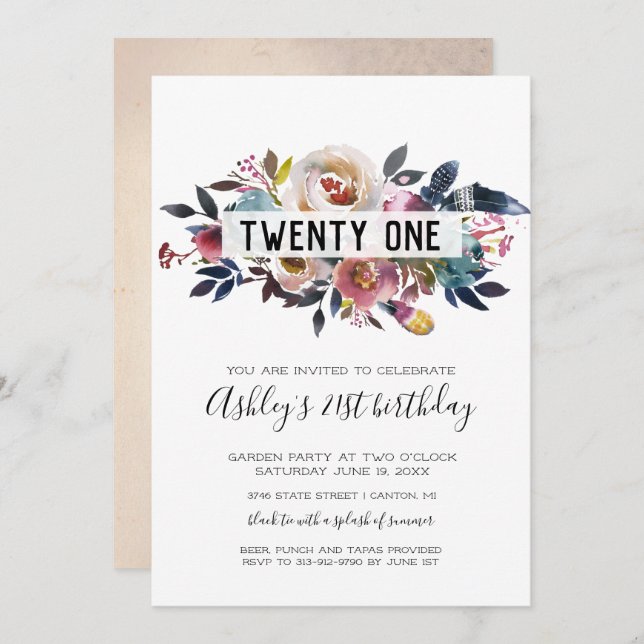 21. Geburtstagsgarten-Party Einladung (Vorne/Hinten)