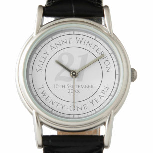 21. Geburtstagsgeschenk mit Namen, Alter und Datum Armbanduhr