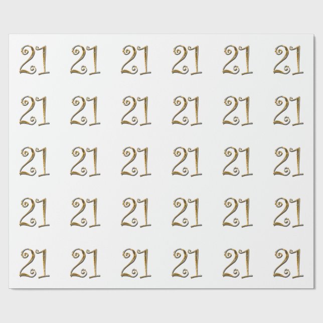 21. Geburtstagsgoldweißes elegantes Geschenkpapier (Flach)