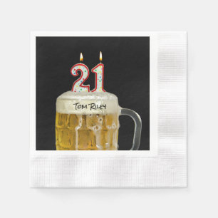21. Geburtstagskandle im Bier Serviette