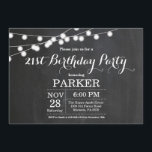 21. Geburtstagskarte Einladung<br><div class="desc">21. Geburtstag Einladung mit String Lights Chalkboard Hintergrund. 13. 15. 16. 18. 21. 30. 40. 50. 60. 70. 80. 90. 100. Jedes Alter. Für weitere Anpassungen klicken Sie bitte auf die Schaltfläche "Anpassen" und verwenden Sie unser Designwerkzeug,  um diese Vorlage zu ändern.</div>