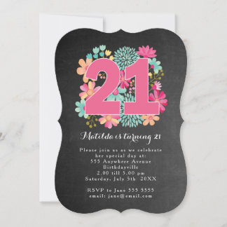 21. Geburtstagskarte Party Pappe mit Blumenmotiven Einladung