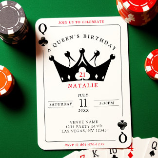 21. Geburtstagskönigin von Clubs Casino Poker Card Einladung