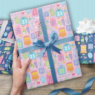 21. Geburtstagskuchen-Balloons, der Blume präsenti Geschenkpapier