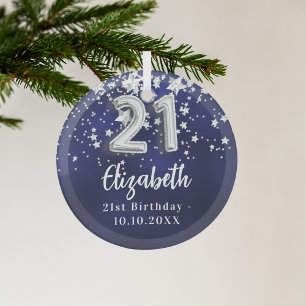 21. Geburtstagsnacht blaue Silberstars Ornament Aus Glas