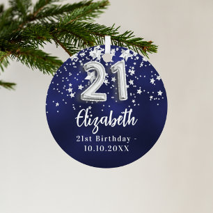 21. Geburtstagsnacht blaue Silberstars Ornament Aus Metall