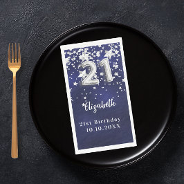 21. Geburtstagsnacht blaue Silberstars Serviette