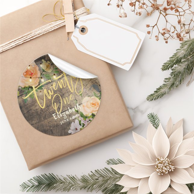 21. Geburtstagsparty Blume Runder Aufkleber (Von Creator hochgeladen)