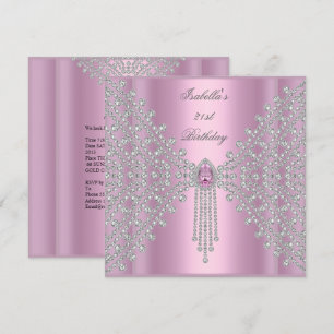 21. Geburtstagsparty Pink Silber Weiß Diamant Einladung