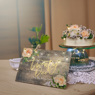 21 Geburtstagsparty Rustic Wood Blume String Light Einladung