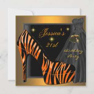 21. Geburtstagsparty Schuh Gold Orange Schwarz Zeb Einladung