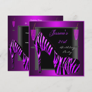 21. Geburtstagsparty Schuh Lila Schwarz Zebra Einladung