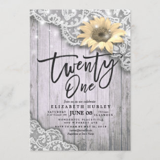 21 Geburtstagsparty Spitze Sonnenblumen String Lig Einladung