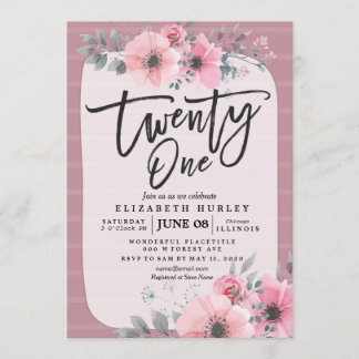 21 Geburtstagsparty Vintag Pink Watercolor Blume Einladung