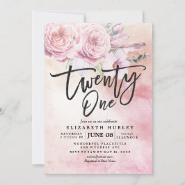 21 Geburtstagsparty Watercolor Boho Blume Feathers Einladung