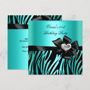 21. Geburtstagsparty Zebra Silber Türkis Blau Schw Einladung
